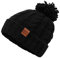 Rough Knit Beanie - Wintermütze, Strickmütze, Bommelmütze mit Leder Patch, Mütze für Herren & Damen (Manufaktur13/M13) (Black)