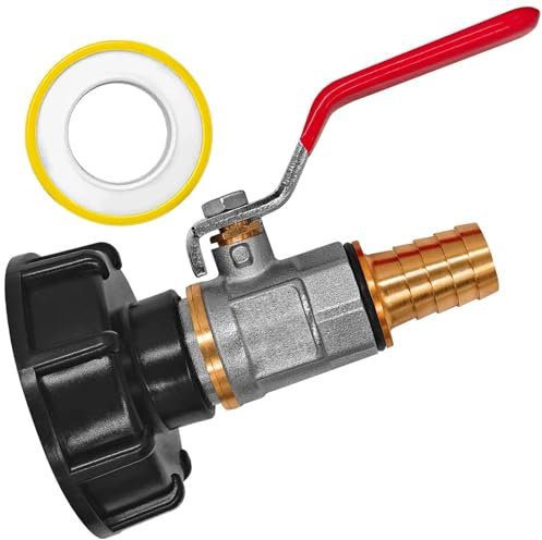 IBC Adapter Kappe mit Messing Kugelhahn mit Hebelgriff + Messing Tülle AußenØ 13mm Schlauchtülle für 1/2 Zoll Schlauchanschluss
