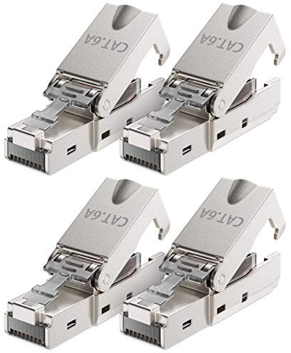 deleyCON 4x CAT 6a Connecteur Réseau RJ45 Sans Outil avec Connexion LSA pour Câbles D'installation Rigides Câble LAN Blindé 10 Gbit/s Connecteur de Câble Réseau Boîtier Métallique CAT6a