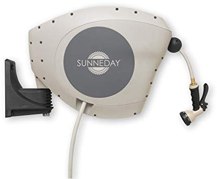 Sunneday Ausziehbare Schlauchtrommel 1/2 Zoll (25 m), automatische einziehbare Schlauchtrommel mit Wandhalterung, einfach zu montierende Wasserschlauchtrommel mit Flexibler Schwenkhalterung,