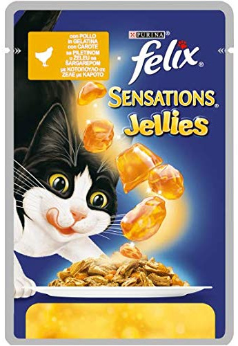 Purina Felix Sensations Jellies Nasskatze, mit Huhn und Karotten, 20 Beutel à 100 g