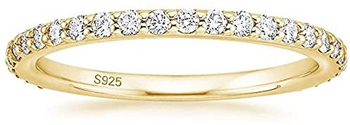 Zakk Eternity Ring Damen Silber 925 Zirkonia Volle Ewigkeitsringe Vorsteckring Schmal Verlobungsringe Eheringe Trauringe Memoire Ringe 2mm Gold Rosegold (Gelbgold,61 (19.4))