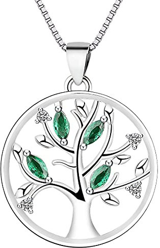 Yaneno Tree of Life Necklace 925 Sterling Silver CZ Zirconia Family Tree Pendant Necklace for Women (White)
