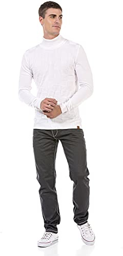 Cipo & Baxx Herren Pullover CP241 Weiß – Stylischer Strickpullover im modernen Design mit hohem Perfekt für Freizeit, Alltag & Coole Streetwear Outfits - CP241 Weiß L