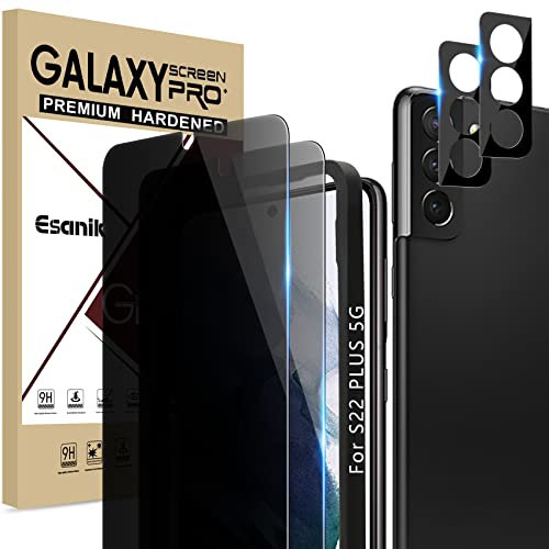 Esanik Sichtschutz für Samsung Galaxy S22 Plus 6,6 (2+2 Stück), 2x PET Sichtschutzfolie (Nicht-Glas) mit 2x Kameraschutz, 7H Härte Anti-Spy Privacy Display Folie