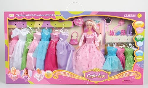 Spiel AG Puppe Lucy Megaset Ankleidepuppe mit Kleider Schuhe Styling Kosmetik UVM