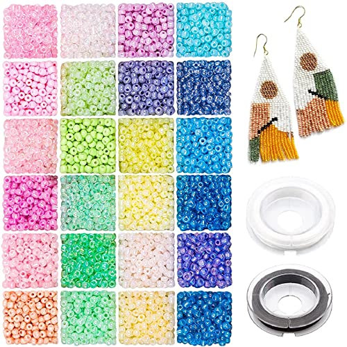 2mm Rocailles Perlen für Armbänder, 7200 Stück Pastell Glasperlen,Bunte Bastelperlen,zum Auffädeln Armbänder Halskette Ohrringe Schmuck machen und DIY Handwerk