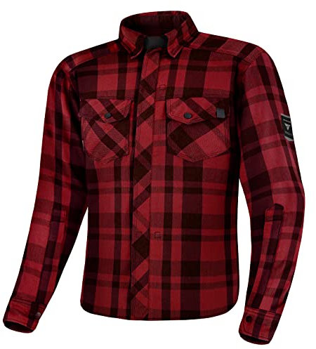 SHIMA RENEGADE MEN Motorrad Hemd - Verschleißfest Baumwolle Karierte Motorradjacke Herren mit CE Protektoren, FiberQL Aramid und Kühlungsschicht Reißverschluss (RENEGADE 2, Rot, XL)