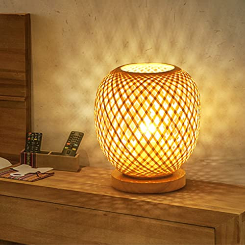 Boule Lampe De Table En Bambou Faite À La Main Bambou Décoratif Éclairage De Table Style Rural Veilleuse Lampe De Chevet Lumière D'ambiance Pour Chambre, Salon