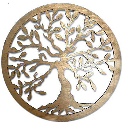 Pet-Jos Grand arbre de vie 60 cm Décoration murale familiale en bois En forme d’arbre Plus de couleurs Art mural minimaliste en ornements géométriques (gris)