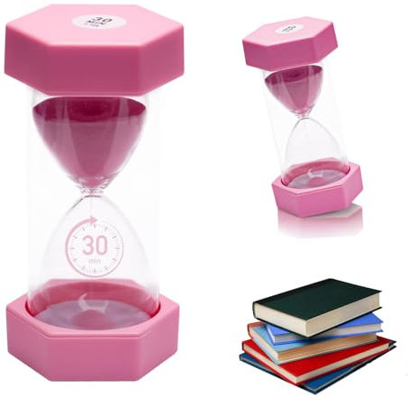Sablier Enfant, Sablier Horloge, Sablier minuterie, Minuterie de Cuisine, Jeu de Classe, Brossage de Dents, Cuisine, Décoration Bureau(30 mins,Macaron Rose)