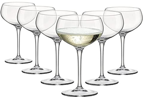 Bormioli Rocco Bartender Glass Champagne Coupe Saucers - Italian Prosecco Sparkling Wine Saucer Glasses - 305ml - Clear - Pack of 12