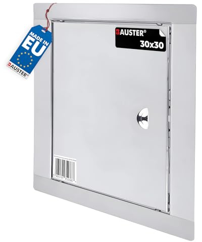 BAUSTER® 1 Stück Revisionstür 30x30 cm Edelstahl, mit Riegel, zum Abdecken des Gehäuses, Metall Silber, Löcher in der Wand, Inspektionstür, Inspektionklappe, Kontroltür