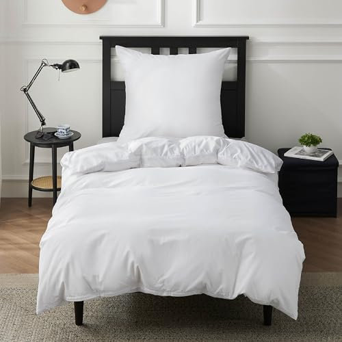 BEDSURE Bettwäsche 135x200 Baumwolle Weiß - Bettwäsche-Sets 135 x 200 cm Bettbezug 2teilig mit Kissenbezug 80x80 cm, Oeko-TEX Bedding mit Reißverschluss