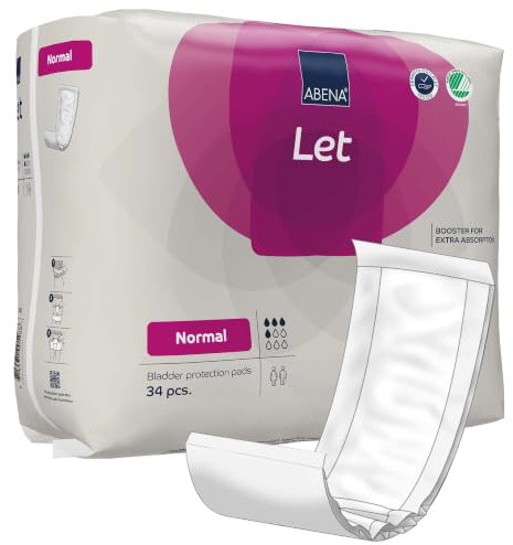 ABENA Let Normal Incontinence Pads for Women and Men | Pack of 34 | These Absorbent Pads can be Used as Sanitary Pads for Heavy Flow but are mainly Used as Incontinence Pads for Men and Women