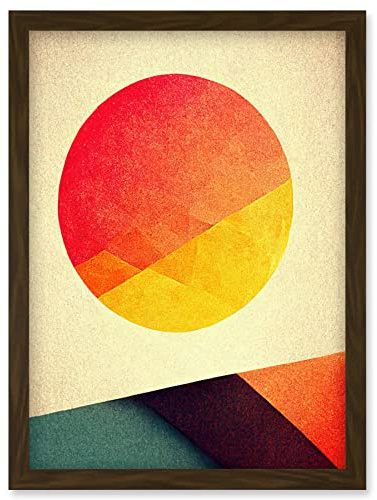 Wee Blue Coo Minimal Sunset Retro Sun Planet Gradient Colour Orange Yellow Peach Planet Artwork Framed Wall Art Print A4