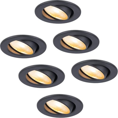 HOFTRONIC - Malta - 6er LED Einbaustrahler Schwarz - 5W Dim to Warm (1800K-2700K) - IP44 Wasserdicht - Schwenkbar, Dimmbar - Deckenstrahler für innen, außen und Badezimmer - 5 Jahre Garantie