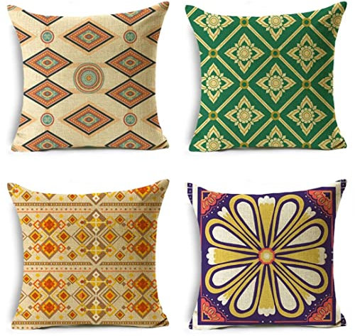 Moonlee Kissenbezug 75x75cm/29x29in Vintage-Boho 4er Set Deko Kissen,Linen Kissenhülle,Quadrat Sofakissen Kissenbezüge,Home Dekorkissen Kopfkissenbezug CH-2362