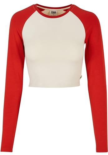 Urban Classics Women's Ladies Organic Cropped Retro Baseball Longsleeve T-Shirt, Whitesand/Hugered, 4XL