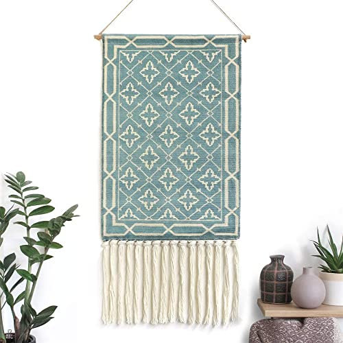 BMIDRUT Tapiz de macramé tejido para colgar en la pared, decoración bohemia para el hogar, telón de fondo bohemio para apartamento, dormitorio, puerta, decoración de 50 x 85 cm