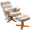 HOMCOM Linen Swivel Recliner Chair with Footstool, Wooden Base and Storage for Living Room, Multicolour