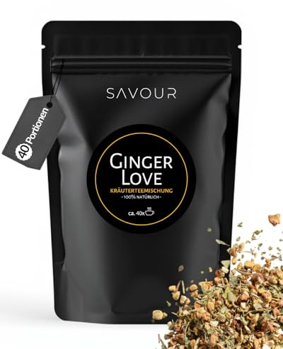 SAVOUR Ingwertee | loser Kräutertee ohne Zucker | 100% natürliche Zutaten & koffeinfrei | ohne künstliche Aromen | Tee-Geschenkidee | ergibt ca. 40 Tassen Tee (Ginger Love)