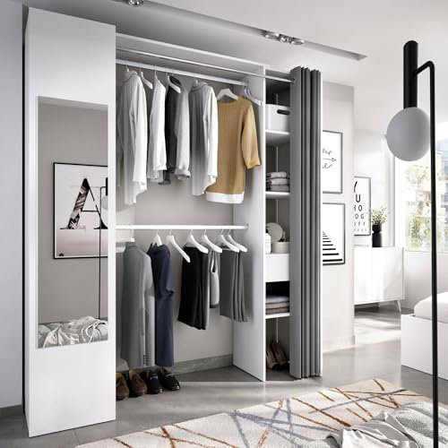Dmora - Großer Kleiderschrank Rigi, Struktur für begehbaren Kleiderschrank, offener Kleiderbügel, 177x52h205 cm, Weiß und Anthrazit