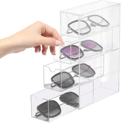 Aufbewahrungsbox für Brillen: Sonnenbrillen Aufbewahrung mit 4 Schubladen Acryl Klarheit Brillenbox Brillenaufbewahrung, Brillen Aufbewahrungsbox für Uhren Ketten, Brillen, Kosmetika, Lesebrillen