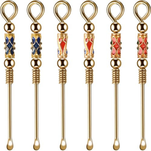 Redvigh Tragbarer kleiner Metalllöffel, 6 Stück, Mini-Löffel, Retro-Messing-Ohrlöffel, Halskette, Schlaufen-Anhänger, Schlüsselanhänger für Küche, DIY, Handwerk