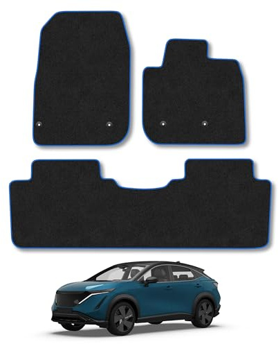 Nissan Ariya (2021+) Carpet Car Mats | Blue Edge Trim Tailored Fit Floor Mats Full Coverage Protection Accessories Easy Clean Anti Slip Made in the UK