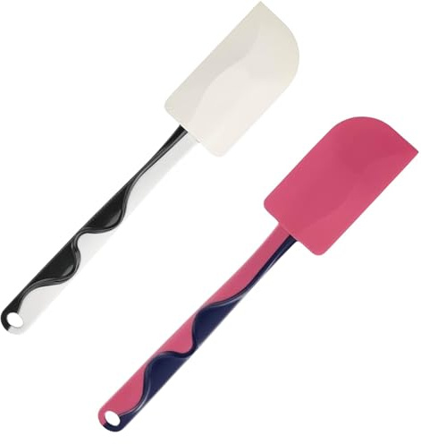 Silicone Spatula Set Pink & White - Heat Resistant, BPA-Free, Non-Stick with Reinforced Core and Plastic Handle for Cooking and Baking Performance - 2 Pack