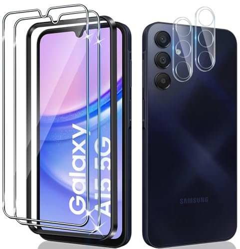 Liilaa Protector de Pantalla para Samsung Galaxy A15 5G, 2 Piezas Cristal Templado y 2 Piezas Protector de Lente de Cámara, Anti Arañazos Dureza 9H Vidrio Templado