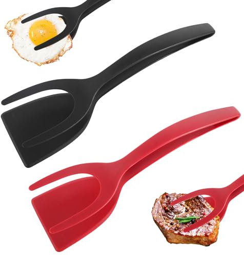Eierspatel Aus Silikon 2 In 1 Grip Antihaft-wender Spatel, 2 Stück Antihaft Flipper Eierwender mit Lebensmittelklammer, Spiegeleier Flipper Spatel Silikon Omelett Spatel für Küche Gebraten