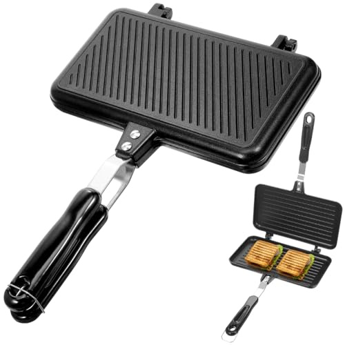 IMIKEYA Sandwichpfanne Toaster Doppelseitig Breakfast Sandwichmaker für Gasherd, Aluminium Grillpfanne Toast Sandwich-Bratpfanne Doppelseitige Backform Mit Ergonomischem Griff Antihaft Bratpfanne