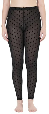 Ulla Popken Damen große Größen Übergrößen Plus Size Mesh-Leggings, Flock-Punkte schwarz 58+ 823383100-58+