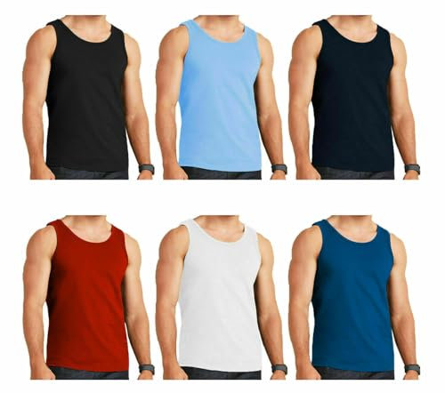 Molten Creek® 6X Mens Vests, Classic Sports, 100% Cotton Tank Tops, Sleeveless, Casual Undershirts, for Summer, Training, Gym Sports (UK, Alpha, L, Regular, Assorted Colour)