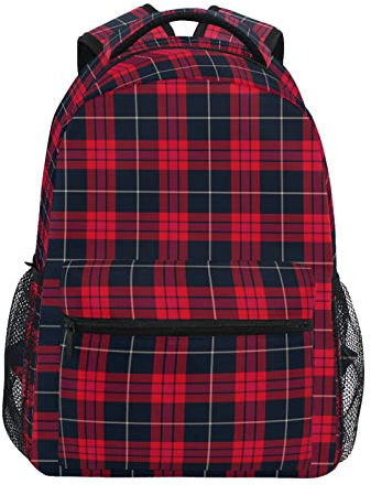 AJIUZI Red Black Tartan Plaid Laptop Backpack 16 Inch School Travel Bags Bookbag for Kids Boys Business