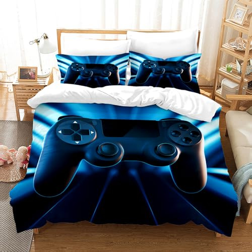 PORJDN Bettwäsche Sets Gaming Bettwäsche Set Jungen Gamepad Bettwäsche Kissenbezug 65x65cm Satz 3D Effekt Gamepad Druck Microfaser Bettbezug. (Style B, 220x240cm)