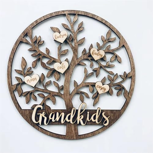 GGUIUIC Panneau en bois personnalisé arbre de vie avec nom de 1 à 15 noms d'arbre généalogique, décoration murale, plaque de nom de famille, cadeau souvenir pour maman, grand-mère