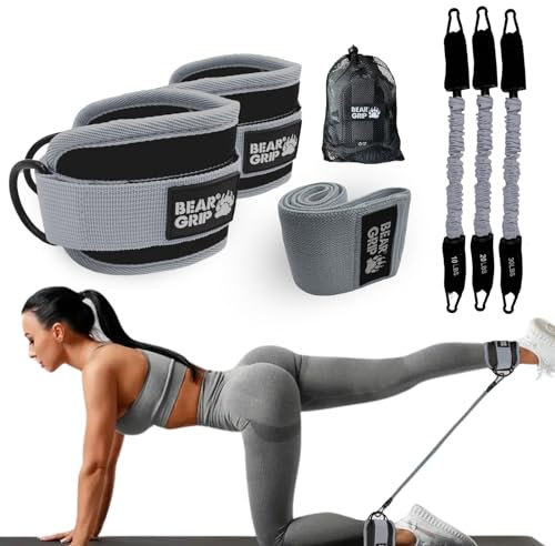 Bear Grip Hip Band Circle – Aktivierungsband für Gesäßmuskeln, schwere, elastische Baumwolle, in zwei Größen, ideal zum Aufwärmen, Grau, Kabel + Bündel)
