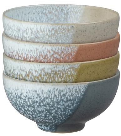 Denby - Kiln Accents Rice Bowls Set of 4-480ml Capacity, 13cm - Assorted Colors - Dishwasher & Microwave Safe Crockery - Warm, Earthy Tones - Versatile Ceramic Stoneware - Chip & Crack Resistant