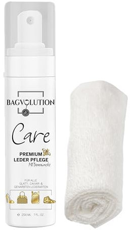 Bagvolution - Luxuriöses Lederpflege Set für Designer-Taschen - Care Single - Lederpflege-Spray mit Bienenwachs + Pflegetuch - Für Leder, Canvas, Textil - Lederreiniger Schützt & veredelt
