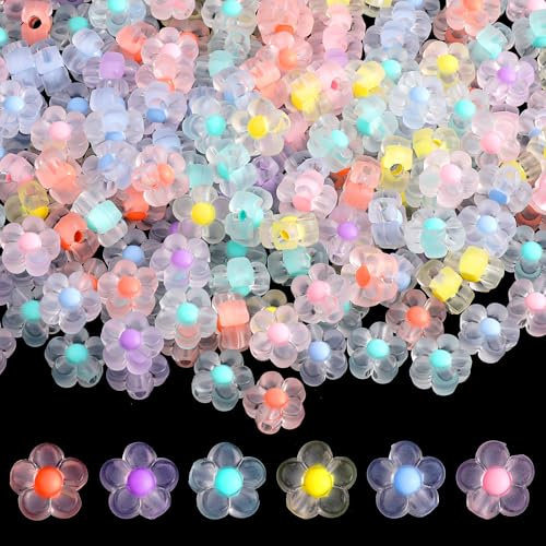 Prasacco 200 Stück Blumen Perlen, 12mm Mattierte Blumenperlen Bonbonfarben Acryl Blumen Perlen mit Löchern für DIY Armbänder, Halsketten, Ohrringe, Schmuckherstellung, Kunsthandwerk (Gemischte Farben)
