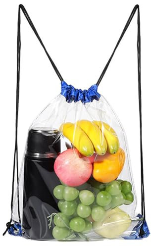 flintronic 1PCS Transparente con Cordón, Bolsa de Gimnasia Transparente con Cordón, Bolsa de Cincha Transparente, Bolsa De Deportiva Transparente, para Deportes, Camping, 34 * 43cm, Azul