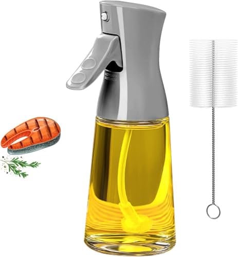Ztarraum Olive Oil Sprayer, 180ML Glass Dispenser Bottle with Brush, Canola Oil Vinegar Spray Mister for Kitchen, Refillable Gadget Accessory Widely Used for Air Fryer, Baking, Grilling(GREY)