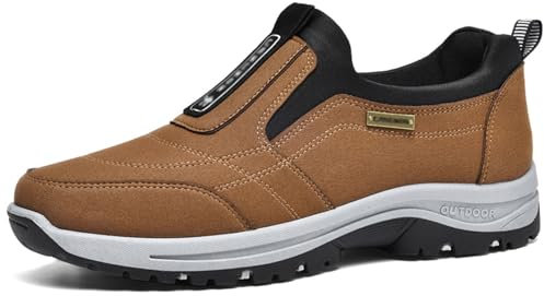 GYCF Baskets de Randonnée en Plein air,Chaussure de Marche Homme sans Lacets,Chaussures orthopédiques à Enfiler Chaussures de Trail Antidérapantes et Large,Marron,42EU