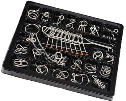 WOONEKY 25 Pcs Iq Puzzle Set Educational Brain Teaser Metal Wire Ring Puzzle Game for Kids and Adults Challenging Disentanglement Toys for Family Fun