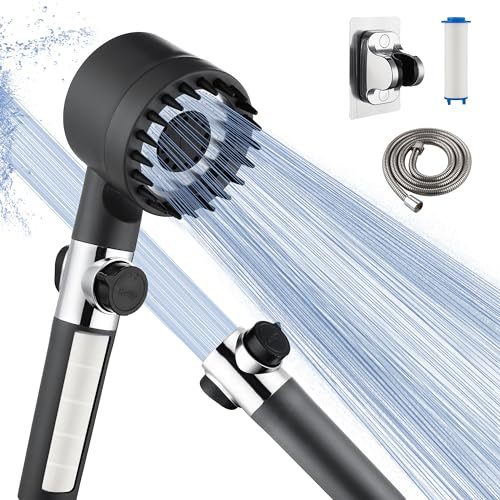 Drivse Iondrops Showerhead with Filters for Hard Water,Handheld Shower Head with Off Switch,Detachable Filtered Shower Head with Hose for RV Camper (Gun Grey)