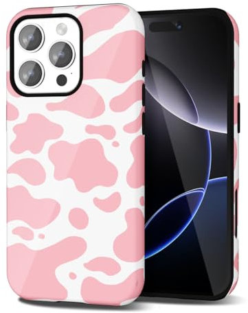 Svanove Cow Print iPhone 16 Pro Max Case - Girly Trendy Pattern, Retro Cool Animal Print, Luxury Cute for Women Girl, Glossy Aesthetic Y2k Hard Shell Plastic Slim Cover, Pink