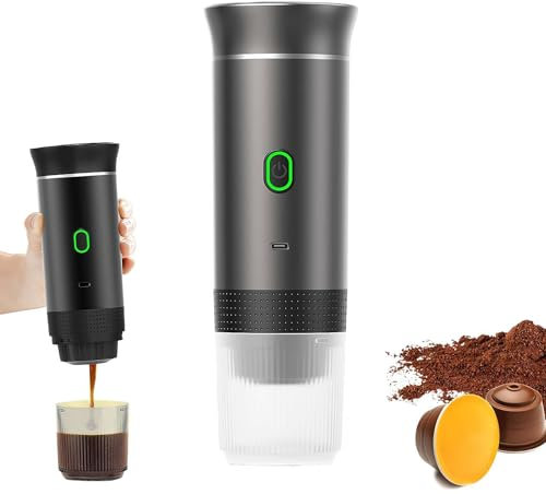 YUYQAQ Portable Electric Espresso Machine, Travel Coffee Maker for Camping, Car Coffee Maker Self-Heating with USB-C, Small Battery Operated Coffee Maker with Ground Coffee